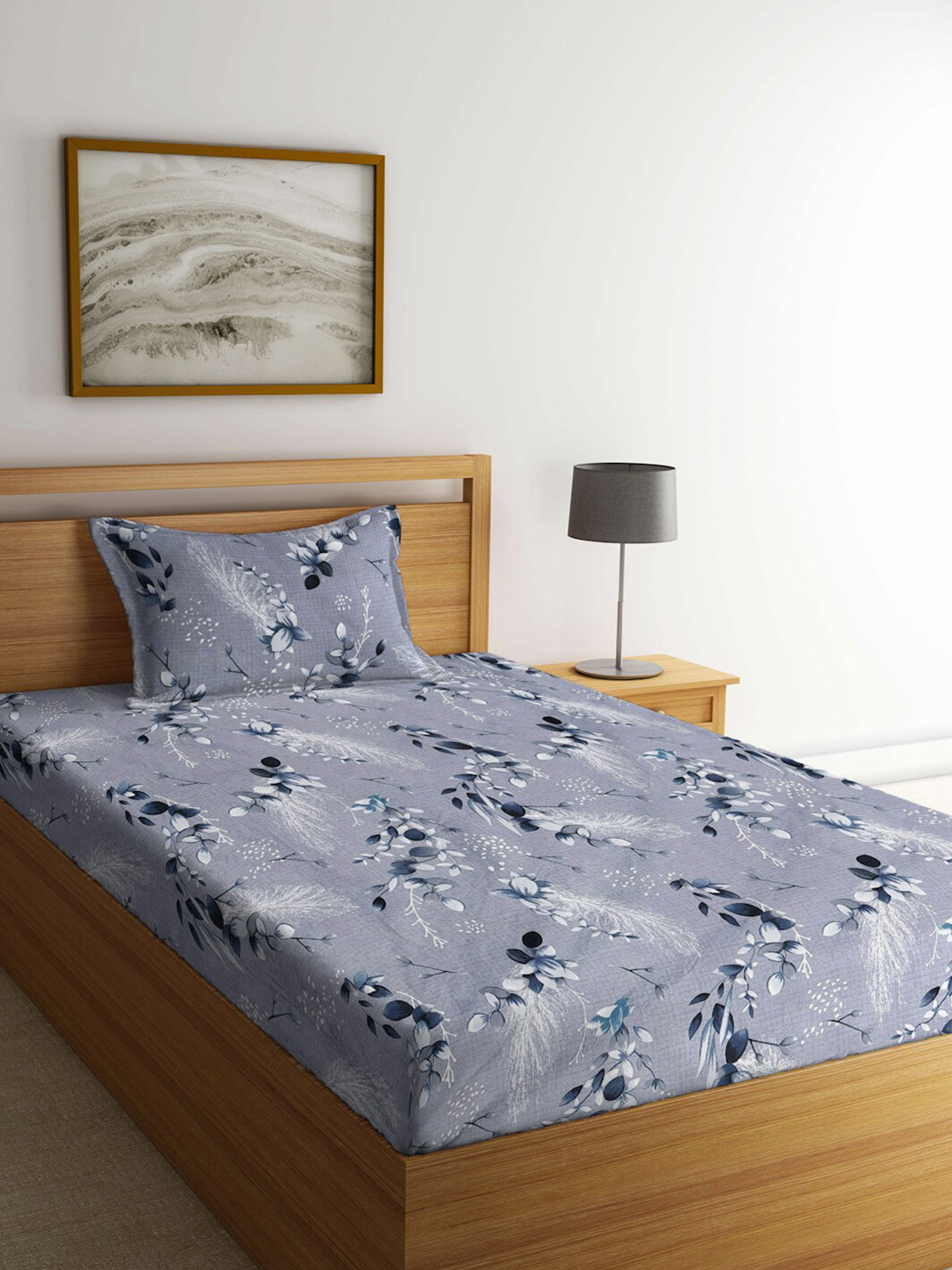 

KLOTTHE Grey & White Floral 300 TC Single Bedsheet with 1 Pillow Cover