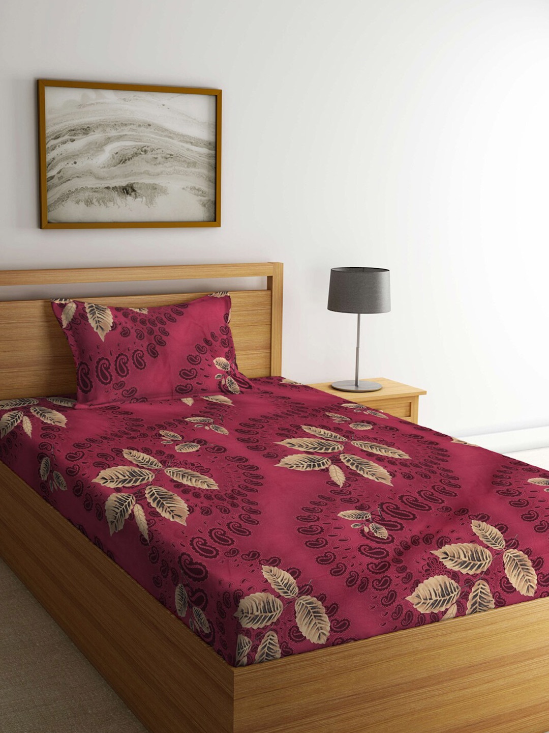 

KLOTTHE Red & Beige Floral 300 TC Single Bedsheet with 1 Pillow Cover