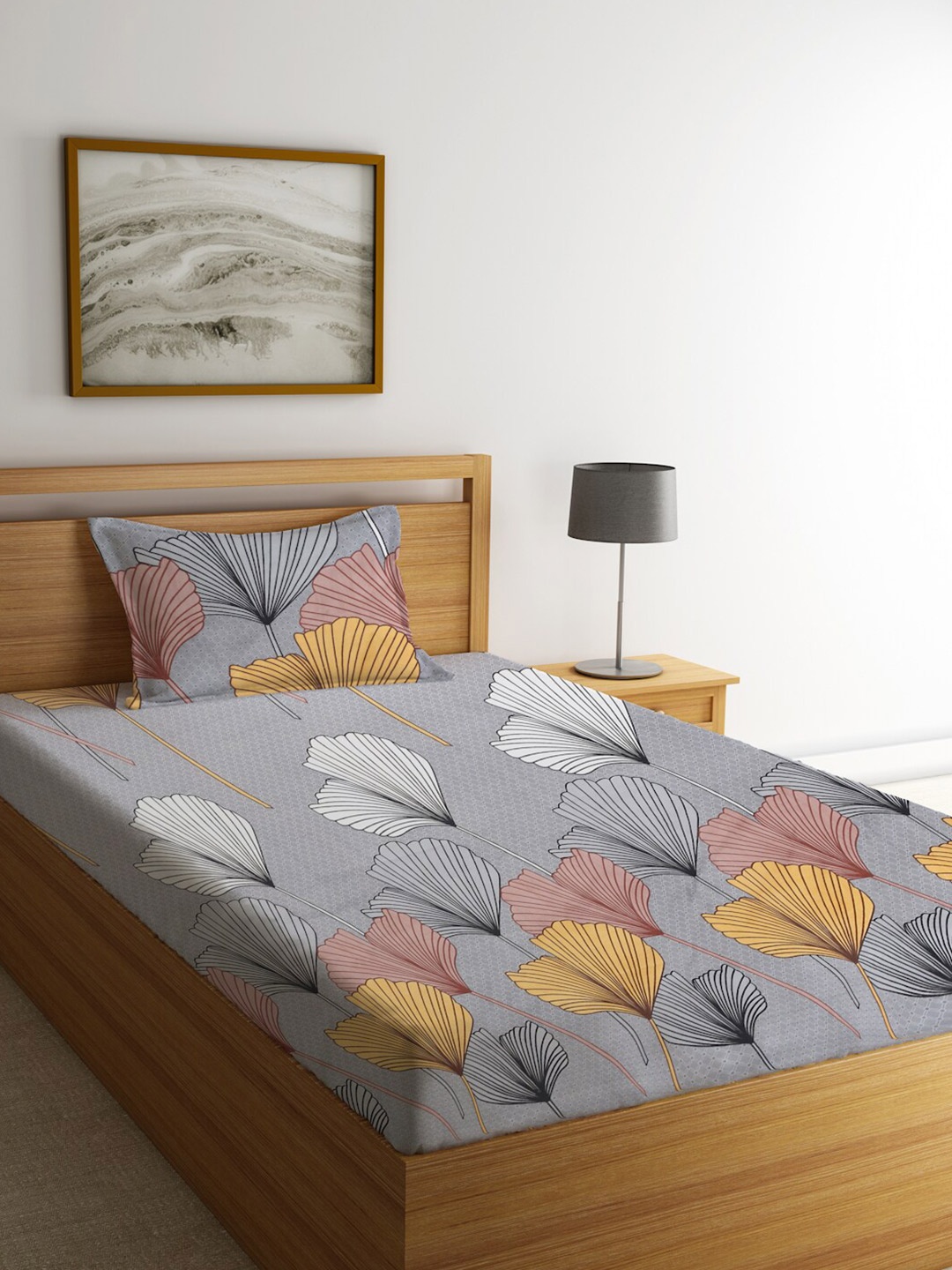 

KLOTTHE Grey & White Floral 300 TC Single Bedsheet with 1 Pillow Cover
