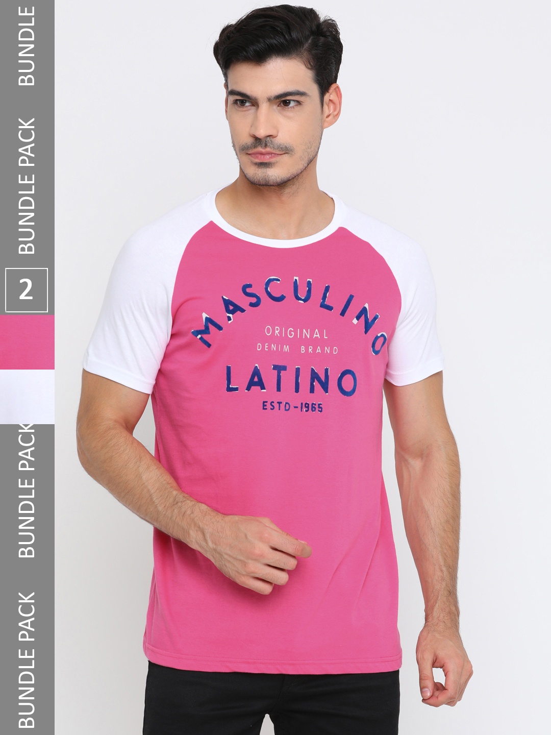 

Masculino Latino Pack Of 2 Men Typography Printed Cotton T-shirts, Pink