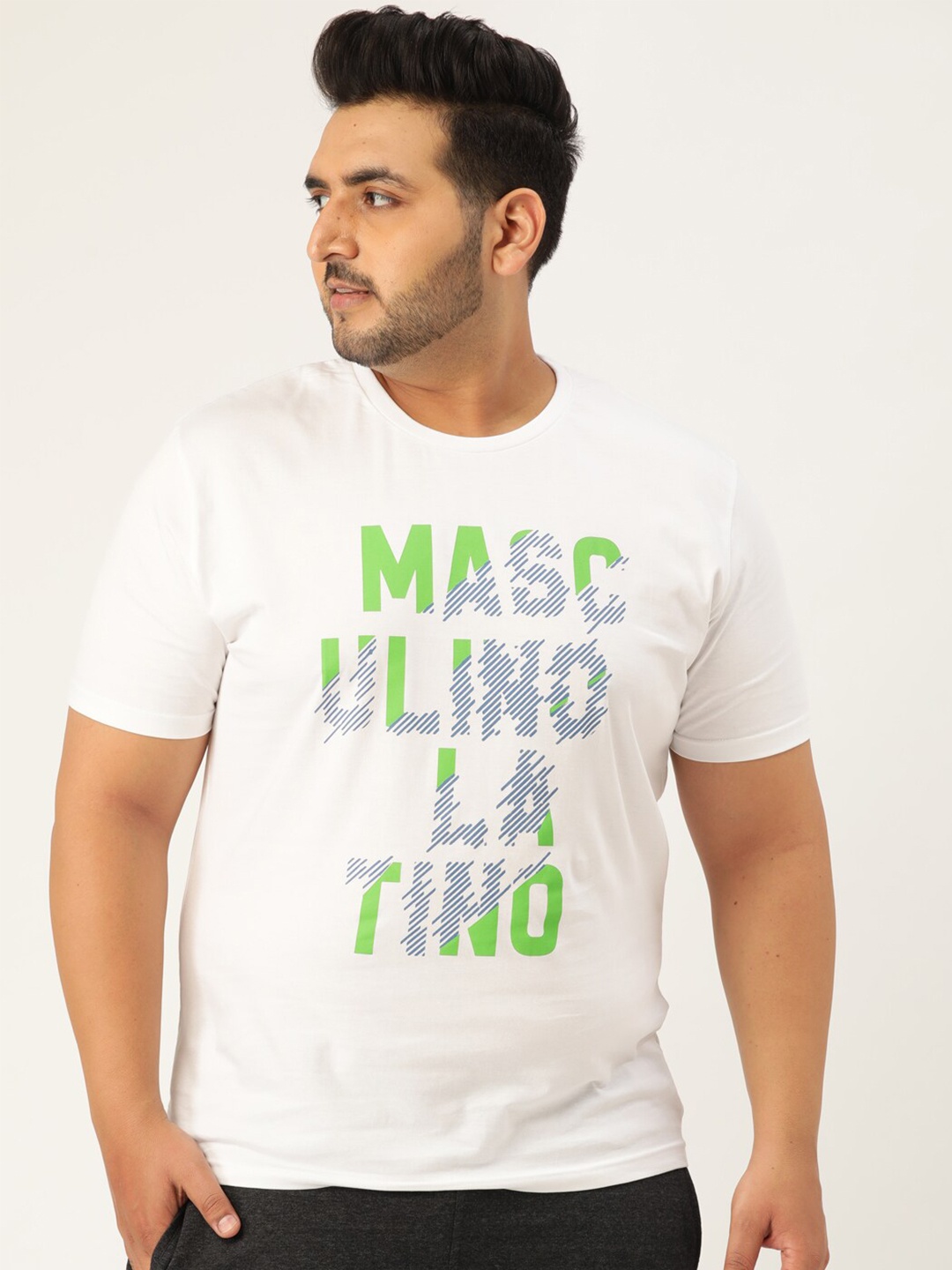 

Masculino Latino Plus Men Typography Printed Cotton T-shirt, White