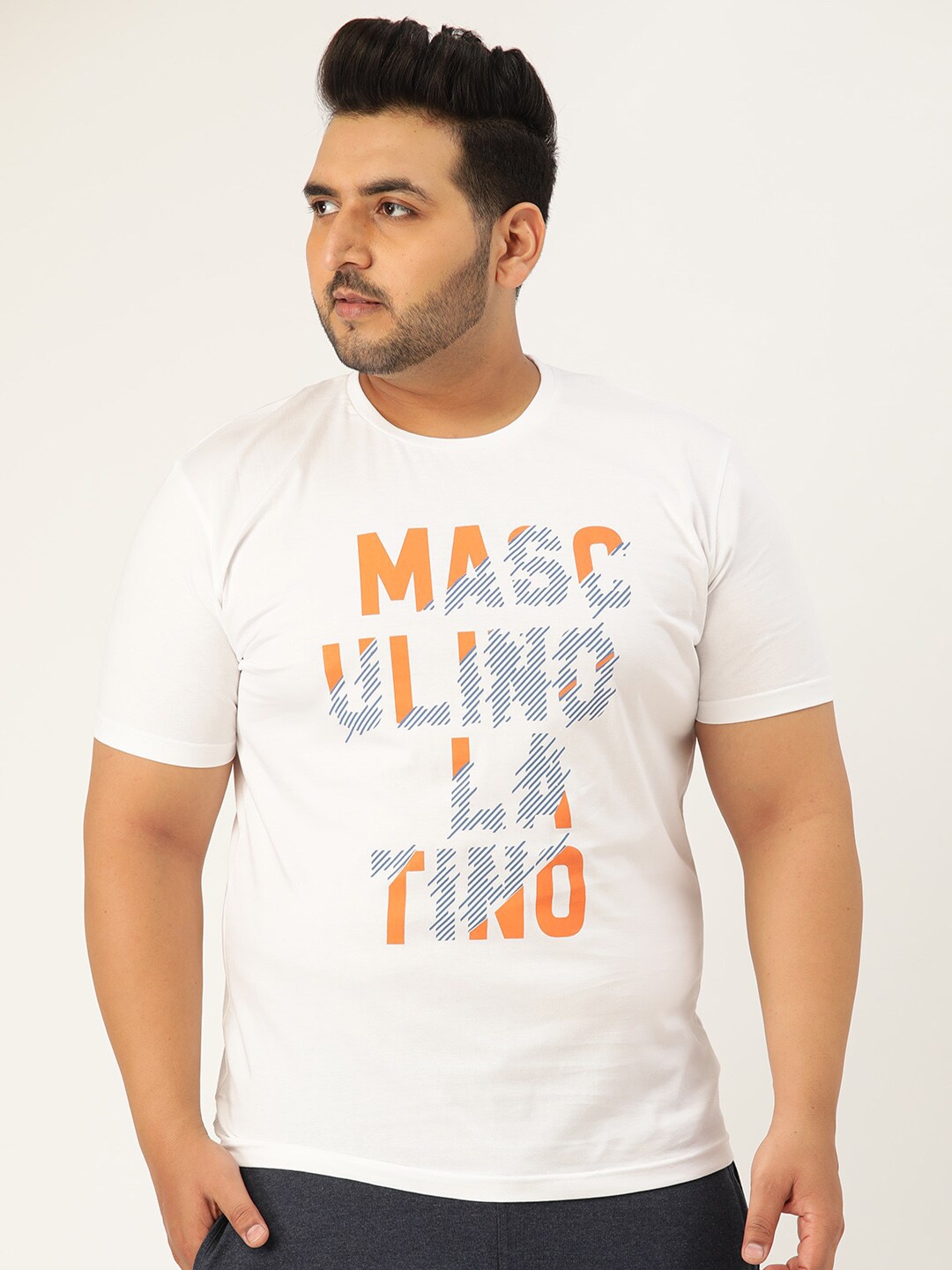 

Masculino Latino Plus Men Typography Printed Cotton T-shirt, White