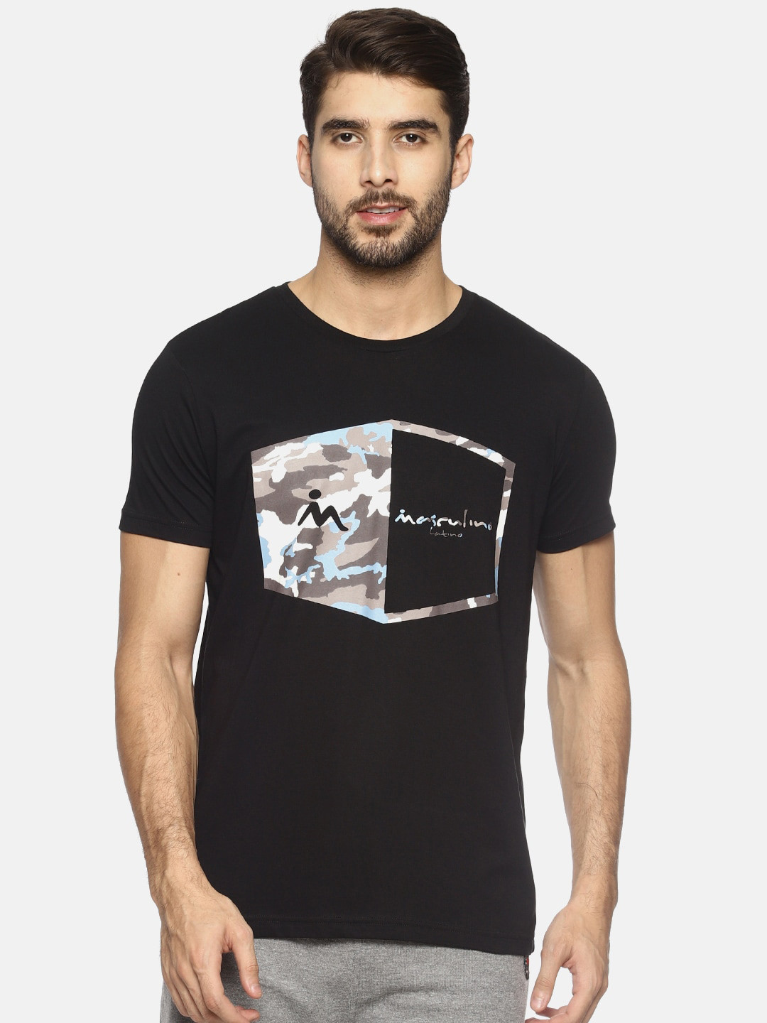 

Masculino Latino Plus Men Round Neck Printed Cotton T-shirt, Black