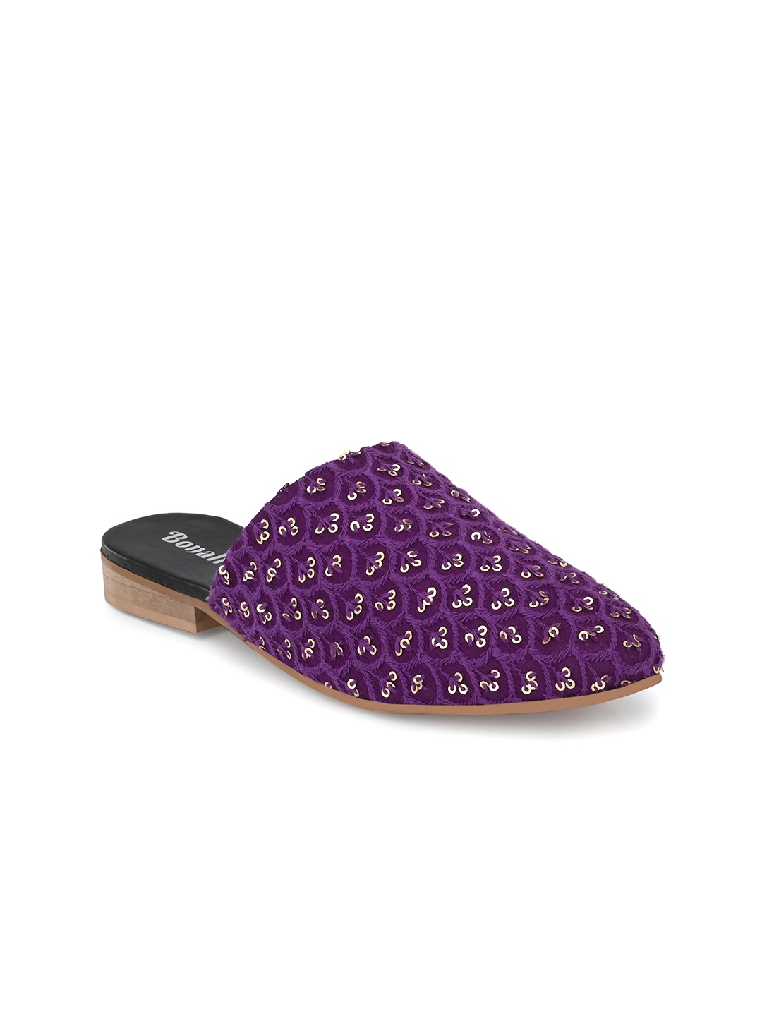 

BONALI Women Embroidered Ethnic Mules Flats, Purple