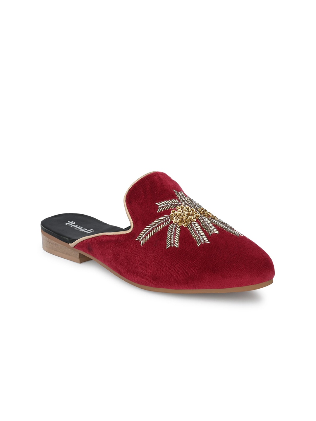 

BONALI Women Embroidered Ethnic Mules Flats, Red