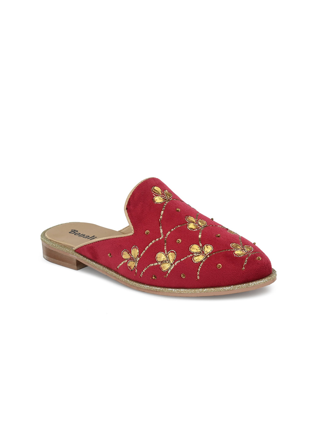 

BONALI Women Embroidered Ethnic Mules Flats, Red