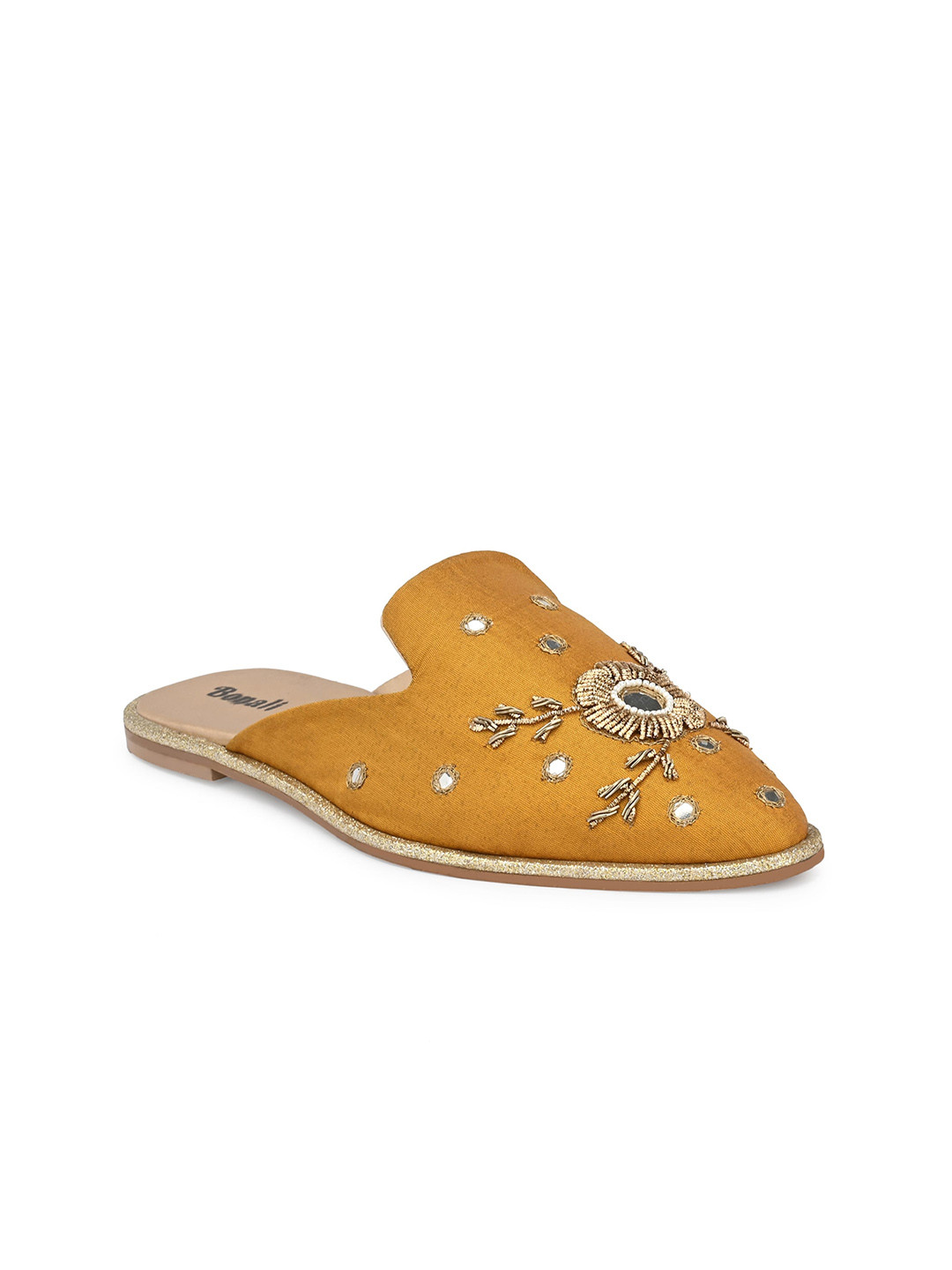 

BONALI Women Embroidered Ethnic Mules, Mustard