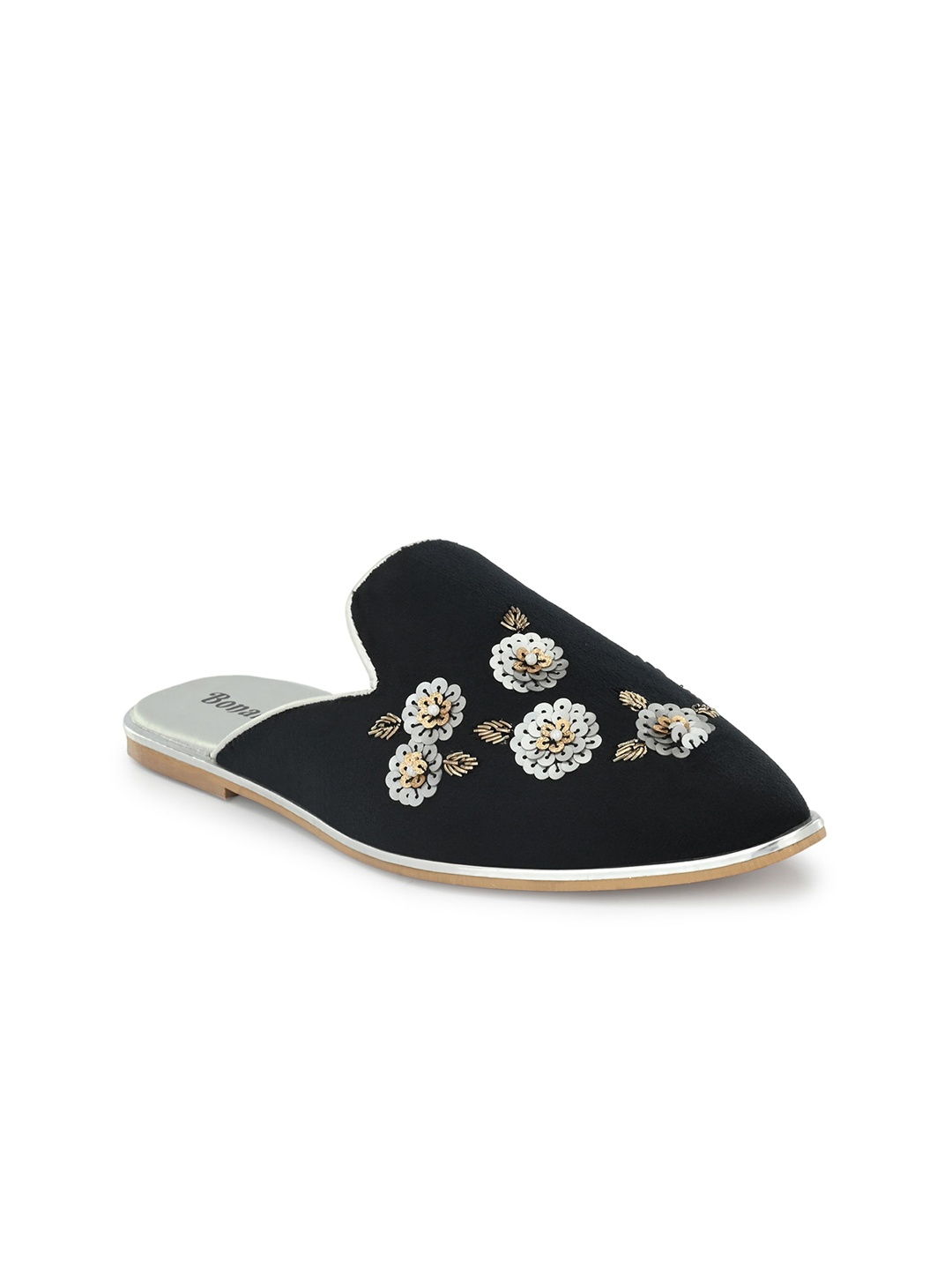 

BONALI Women Embellished Mules Flats, Black