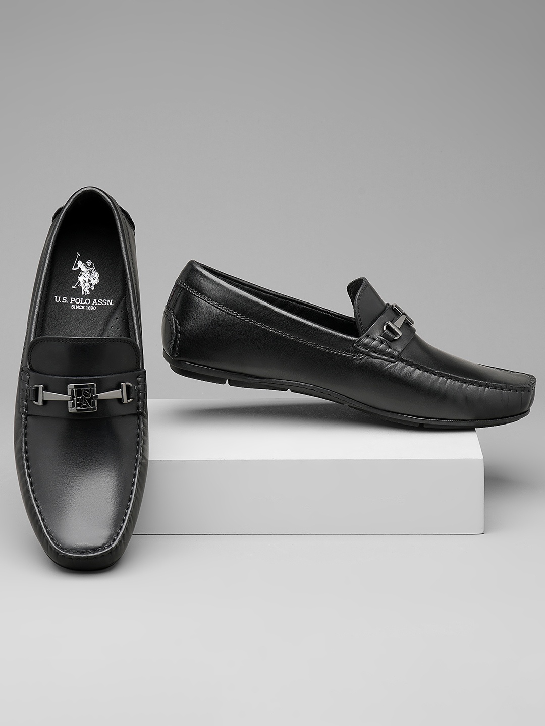 

U S Polo Assn Men Leather Driving Shoes, Black