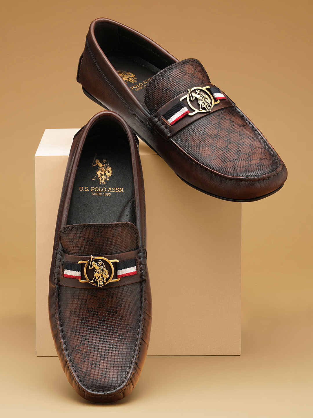 

U S Polo Assn Men Textured Leather Driving Shoes, Brown