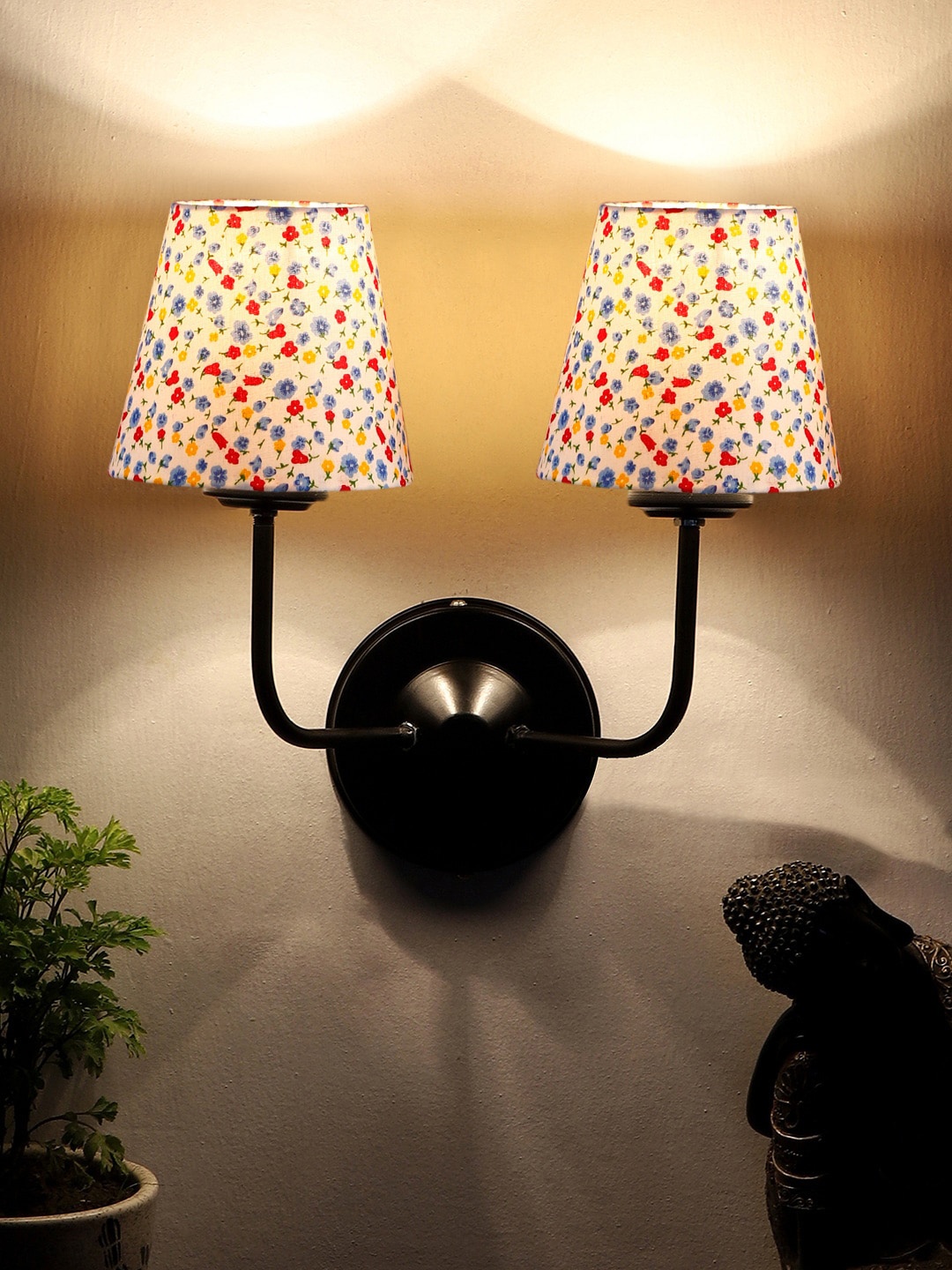 Devansh White & Red Printed Dual Wall Lamps