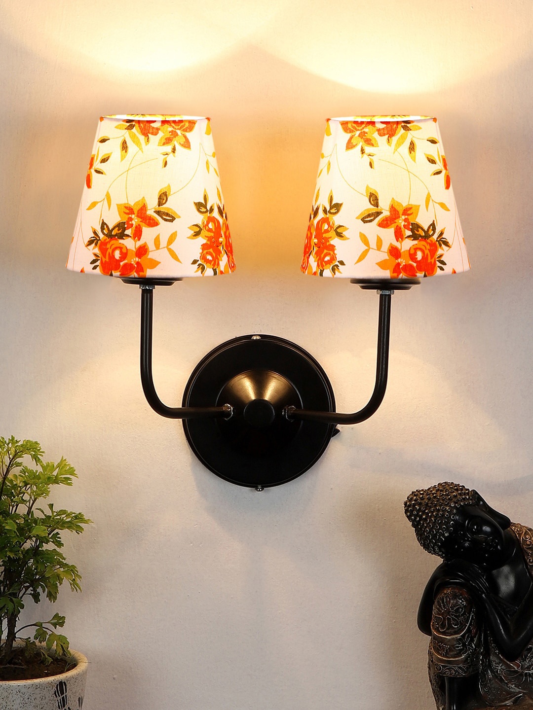 

Devansh White & Orange-Coloured Printed Dual Wall Lamps
