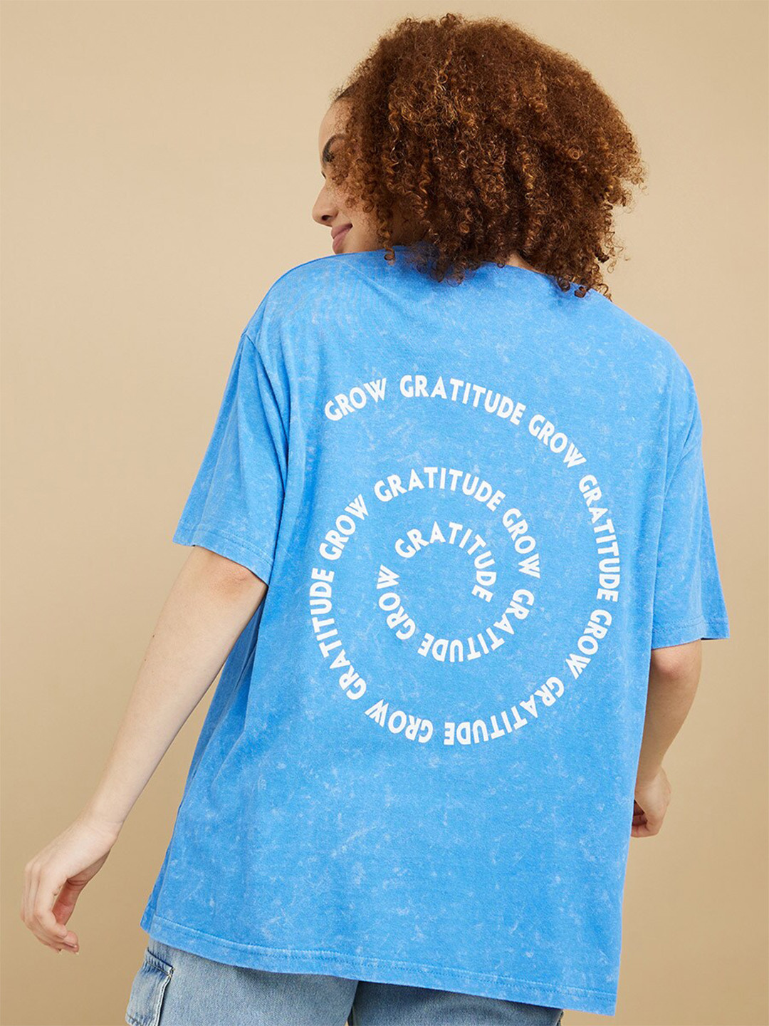 

Styli Women Blue & White Typography Printed Oversized T-shirt