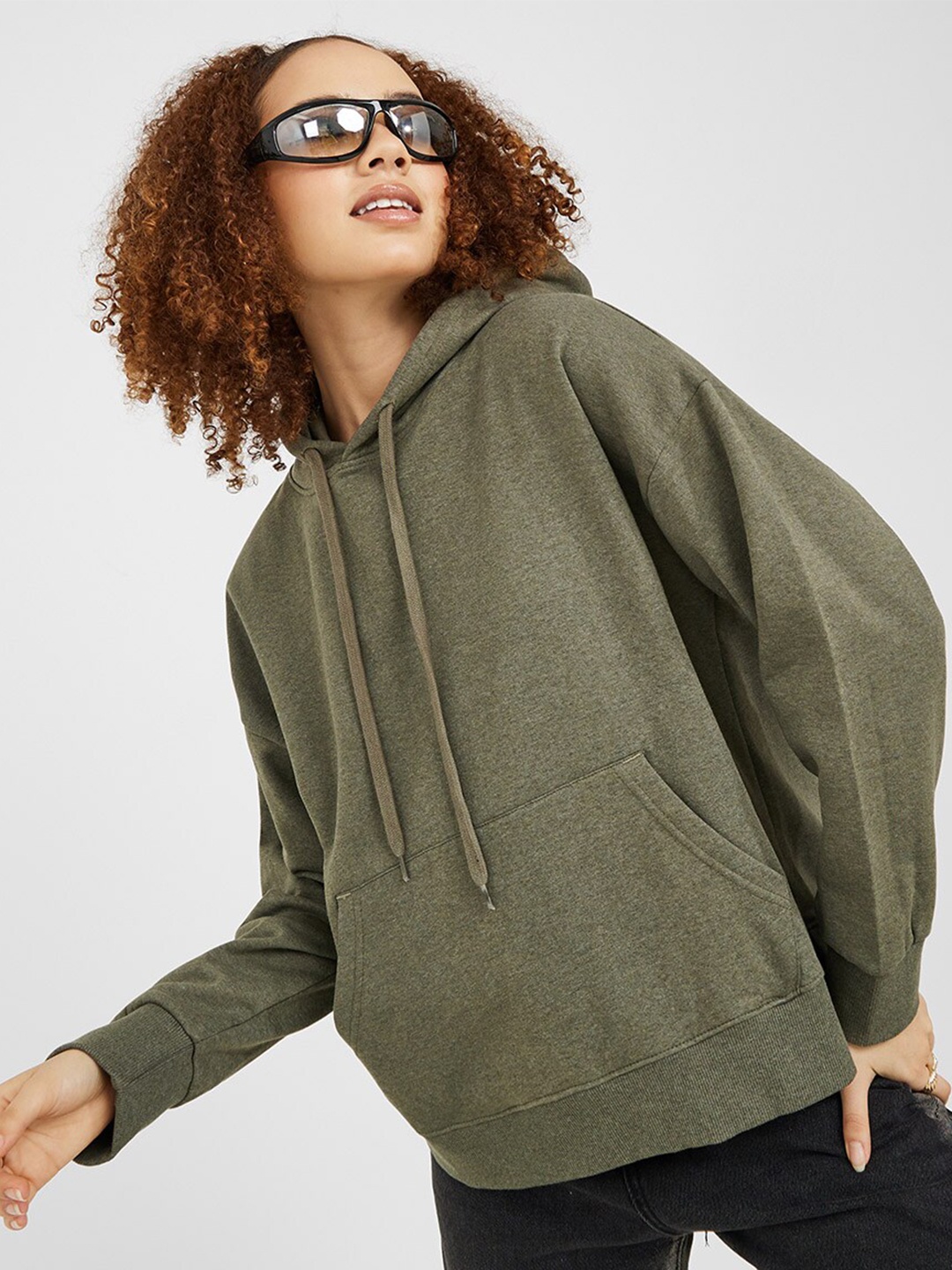 

Styli Women Hooded Cotton Sweatshirt, Olive