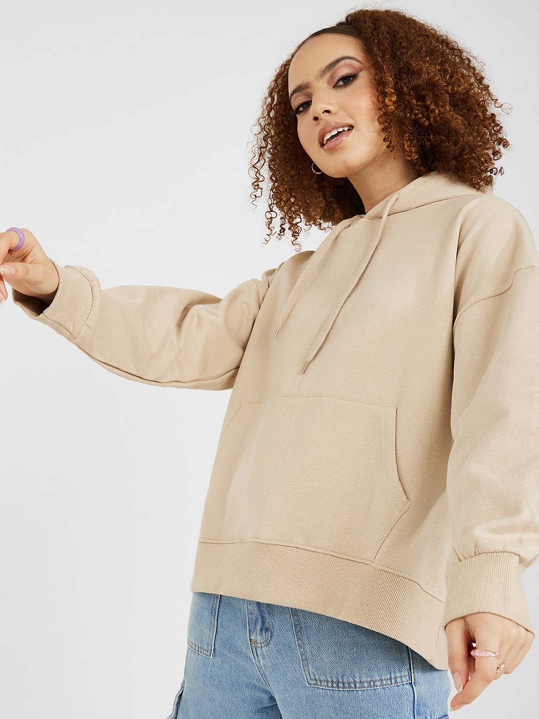 

Styli Women Hooded Cotton Sweatshirt, Beige