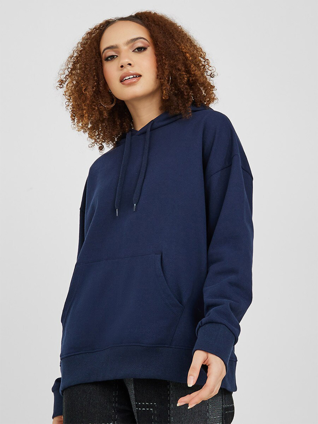 

Styli Women Hooded Cotton Sweatshirt, Navy blue