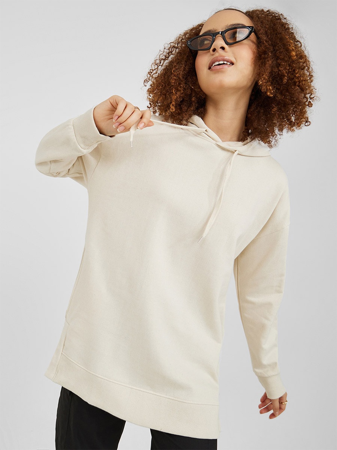 

Styli Women Hooded Cotton Sweatshirt, Cream