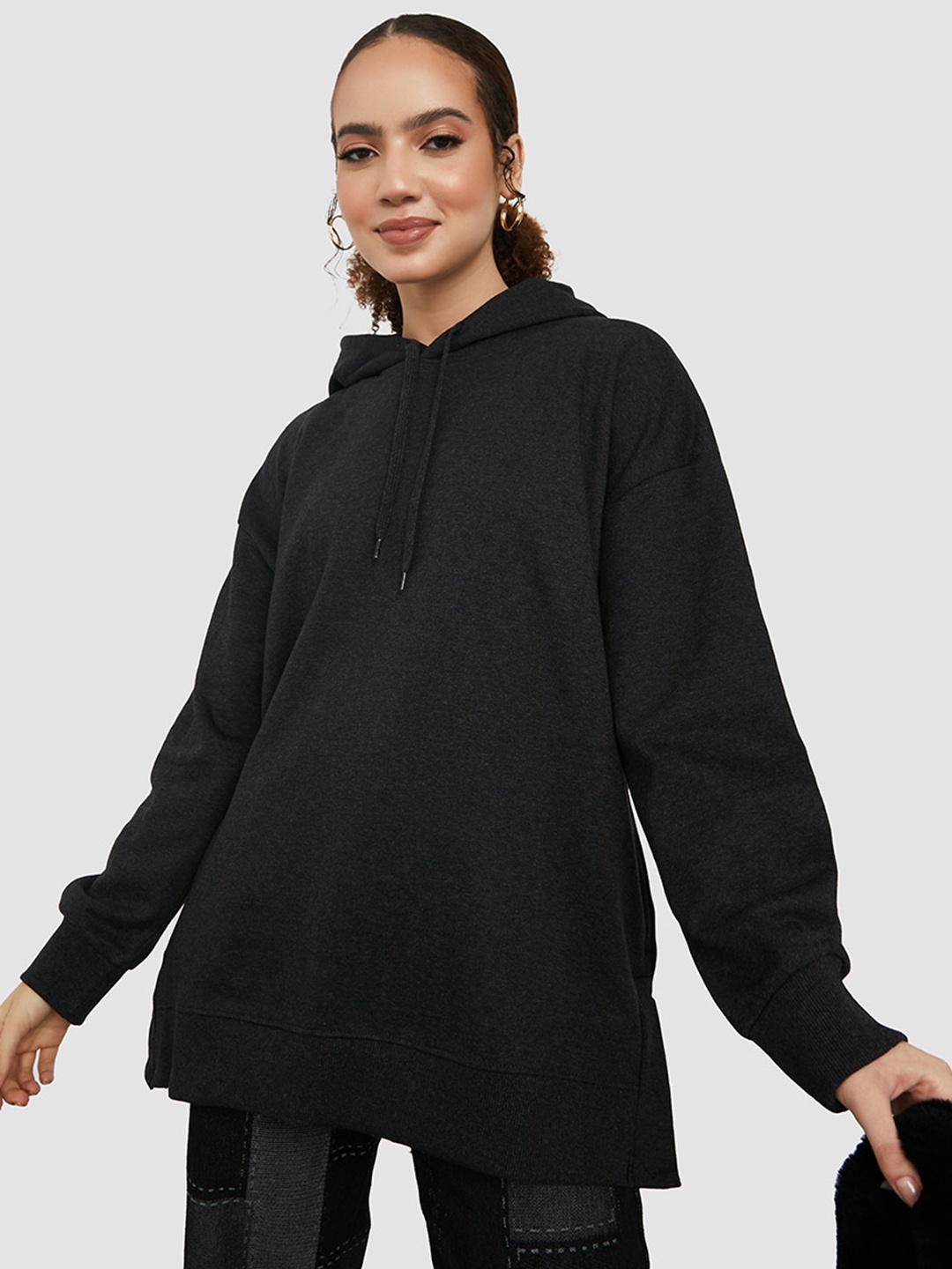 

Styli Women Hooded Cotton Sweatshirt, Charcoal