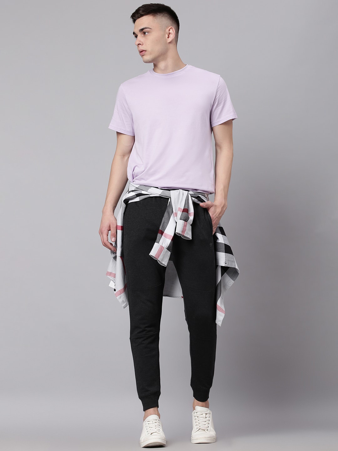 

Hubberholme Men Pure Cotton Slim-Fit Joggers, Grey melange
