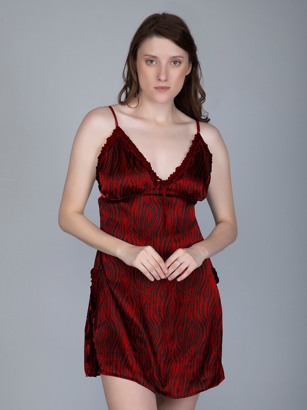 

Herryqeal Satin Baby Doll, Maroon
