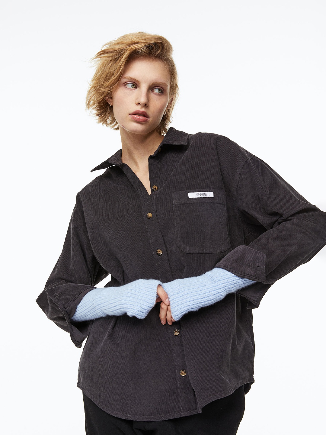 

H&M Woman Oversized corduroy overshirt, Black