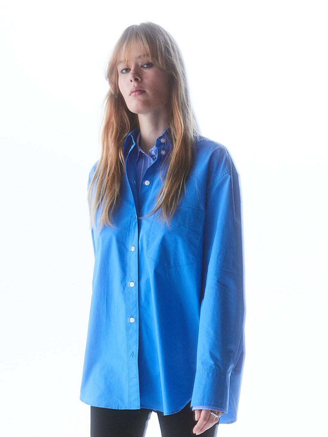 

H&M Women Cotton Poplin Shirt, Blue