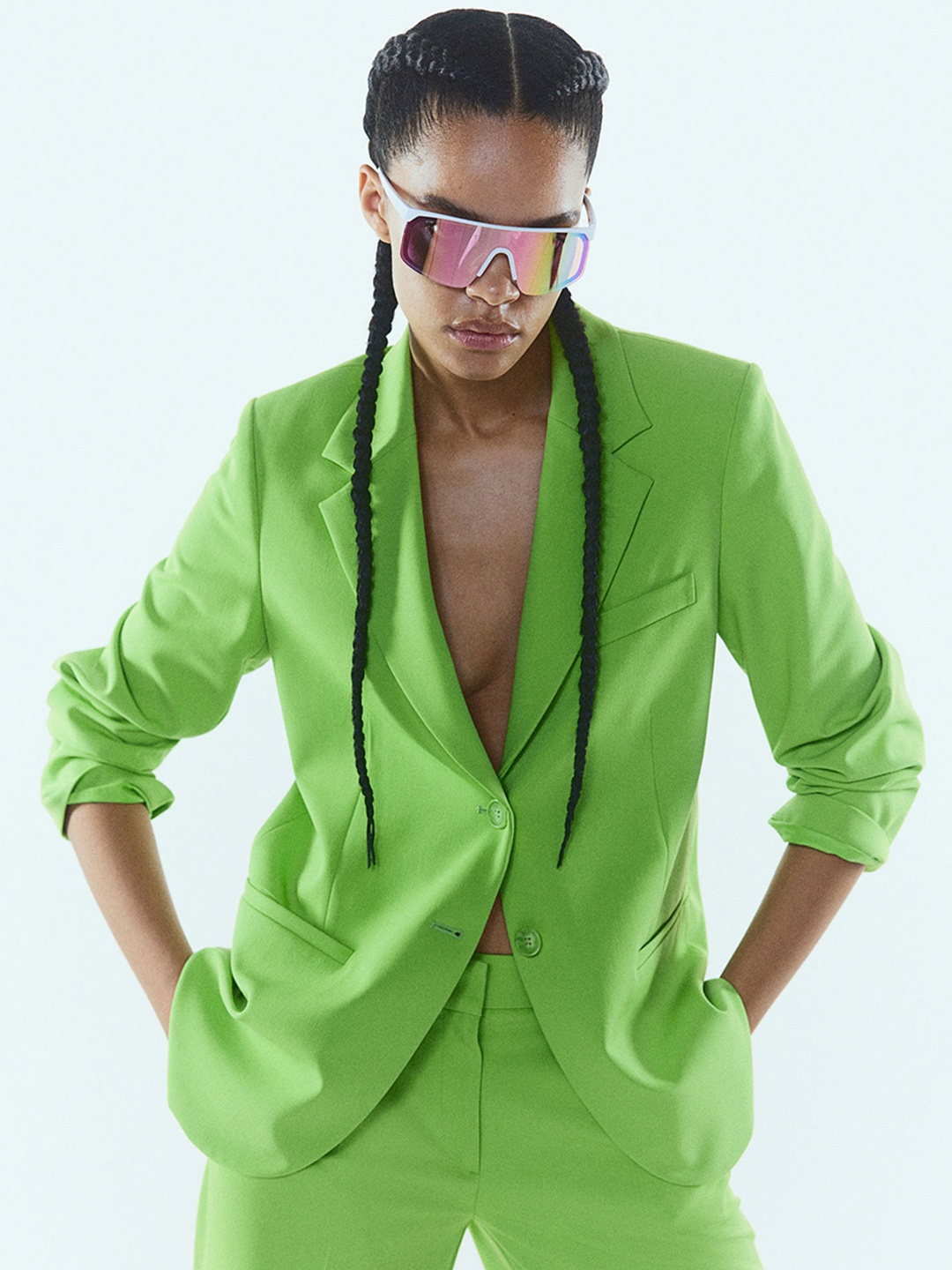 

H&M Women Single-Breasted Blazers, Green