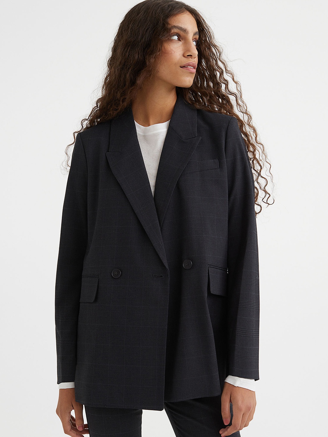 

H&M Women Double-breasted blazer, Grey