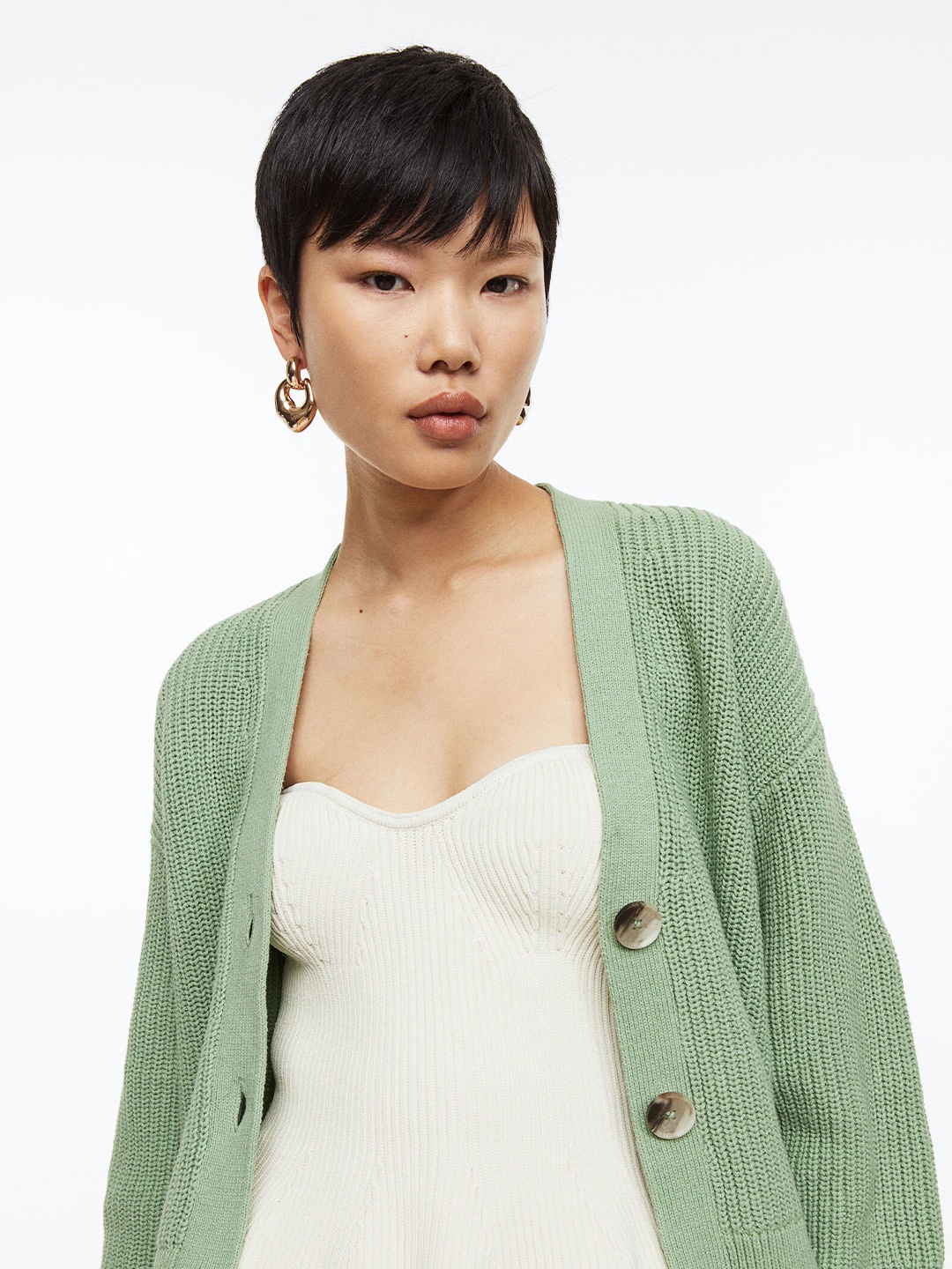 

H&M Women Rib-Knit Cardigan, Green