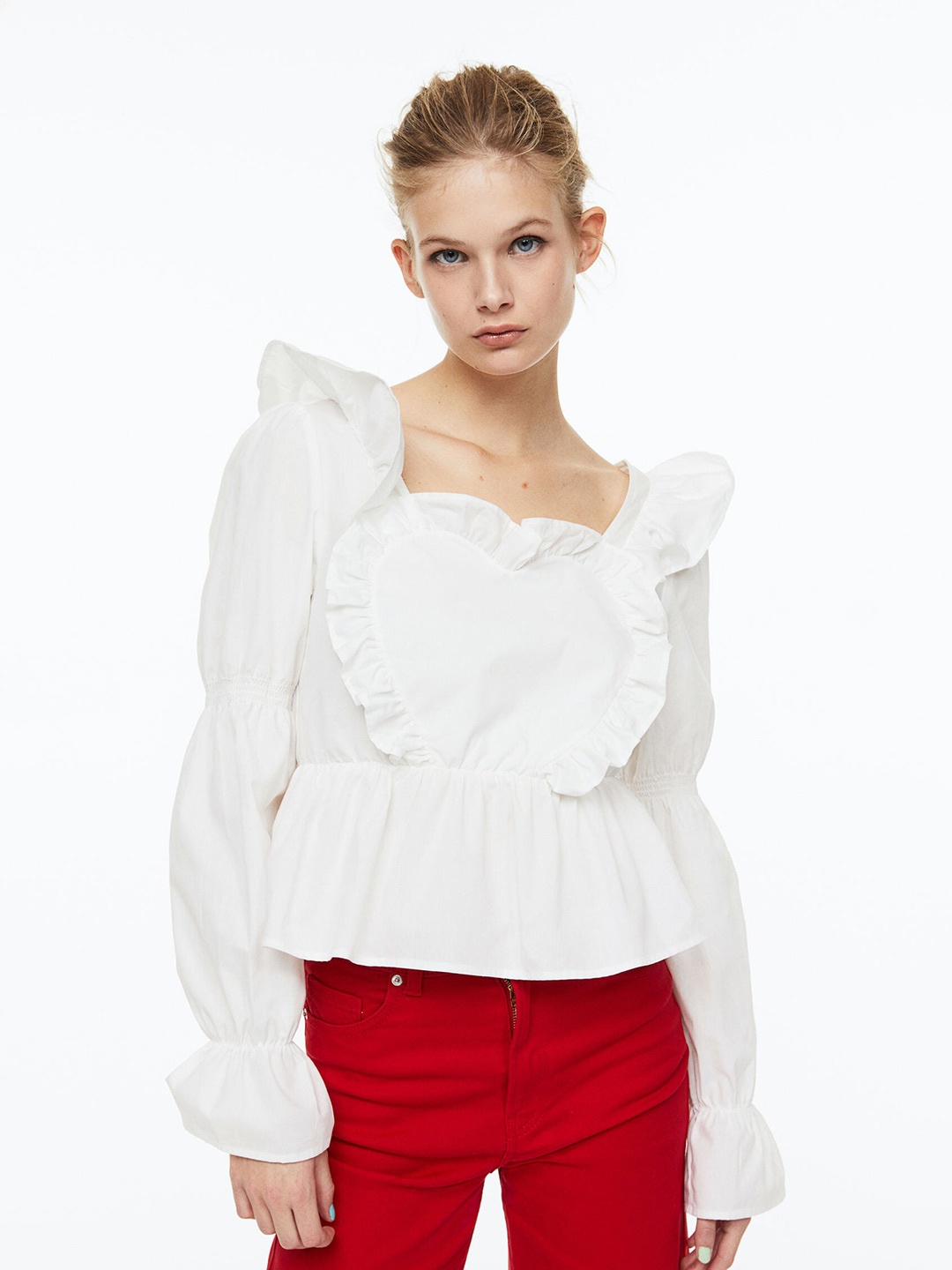 

H&M Woman Frill-trimmed Peplum blouse, White