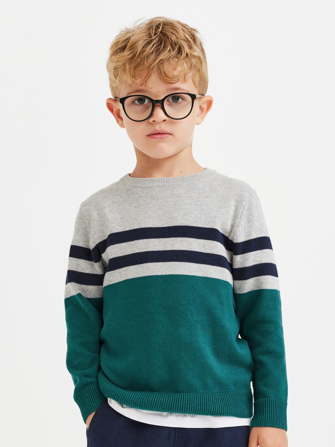 

H&M Boys Colorblocked Jacquard-Knit Cotton Jumper, Green