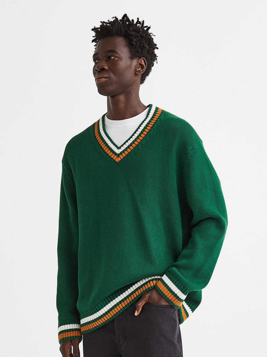 

H&M Men Relaxed Fit Cotton Jumper, Green