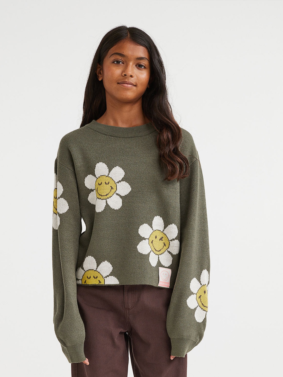 

H&M Girls Jacquard-knit jumper, Olive