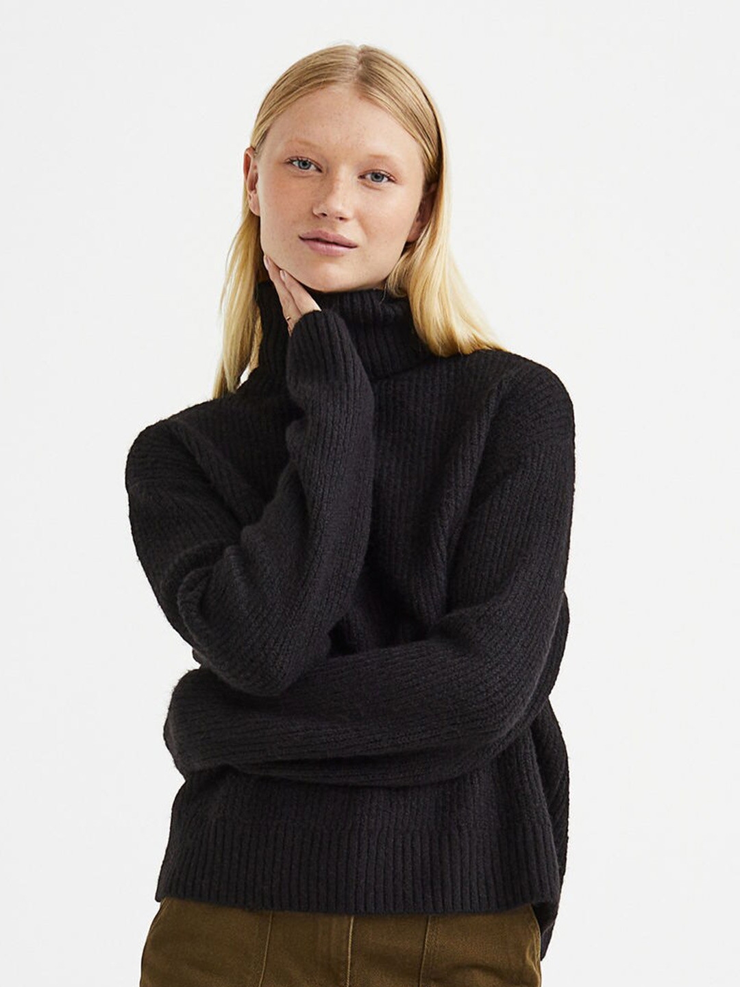 

H&M Women Rib-knit Polo-Neck Jumper, Black