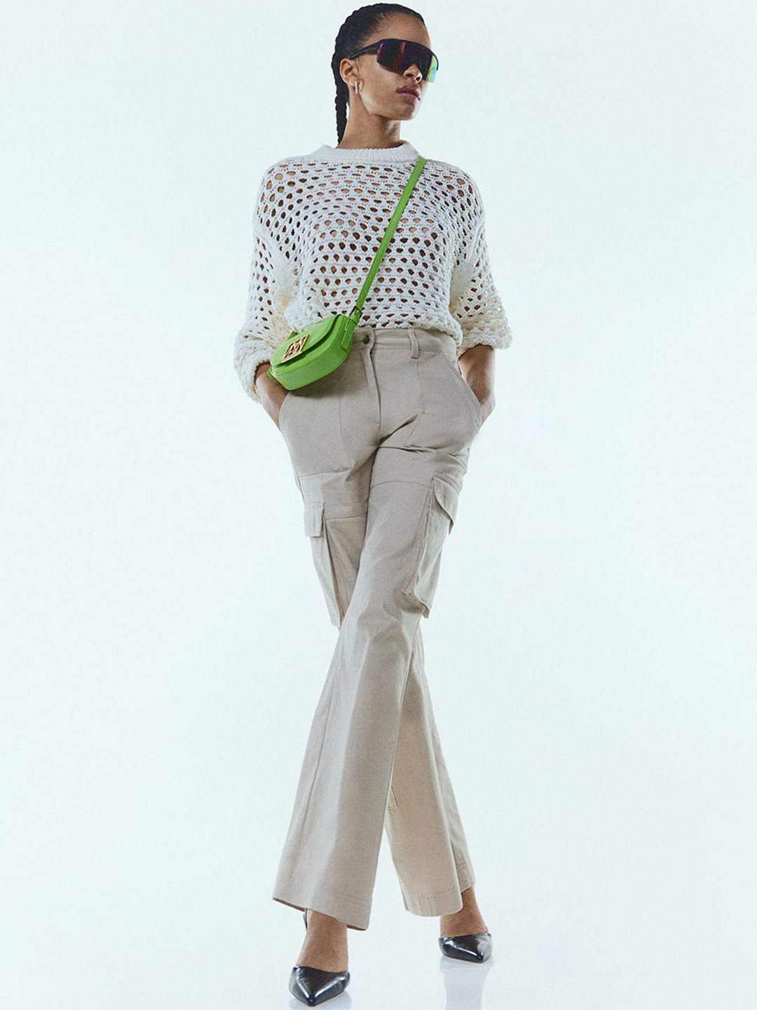 

H&M Women Straight Cargo Trousers, Beige