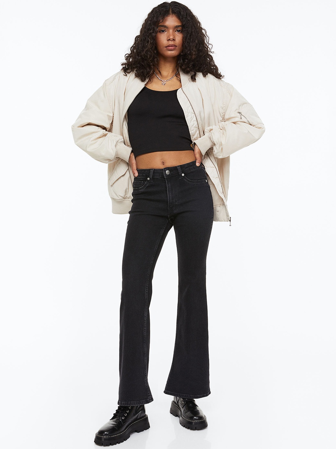 

H&M Women Flared High Jeans, Black