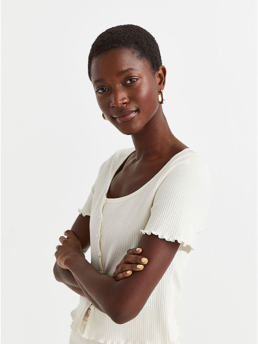 

H&M Woman Button-front ribbed top, White