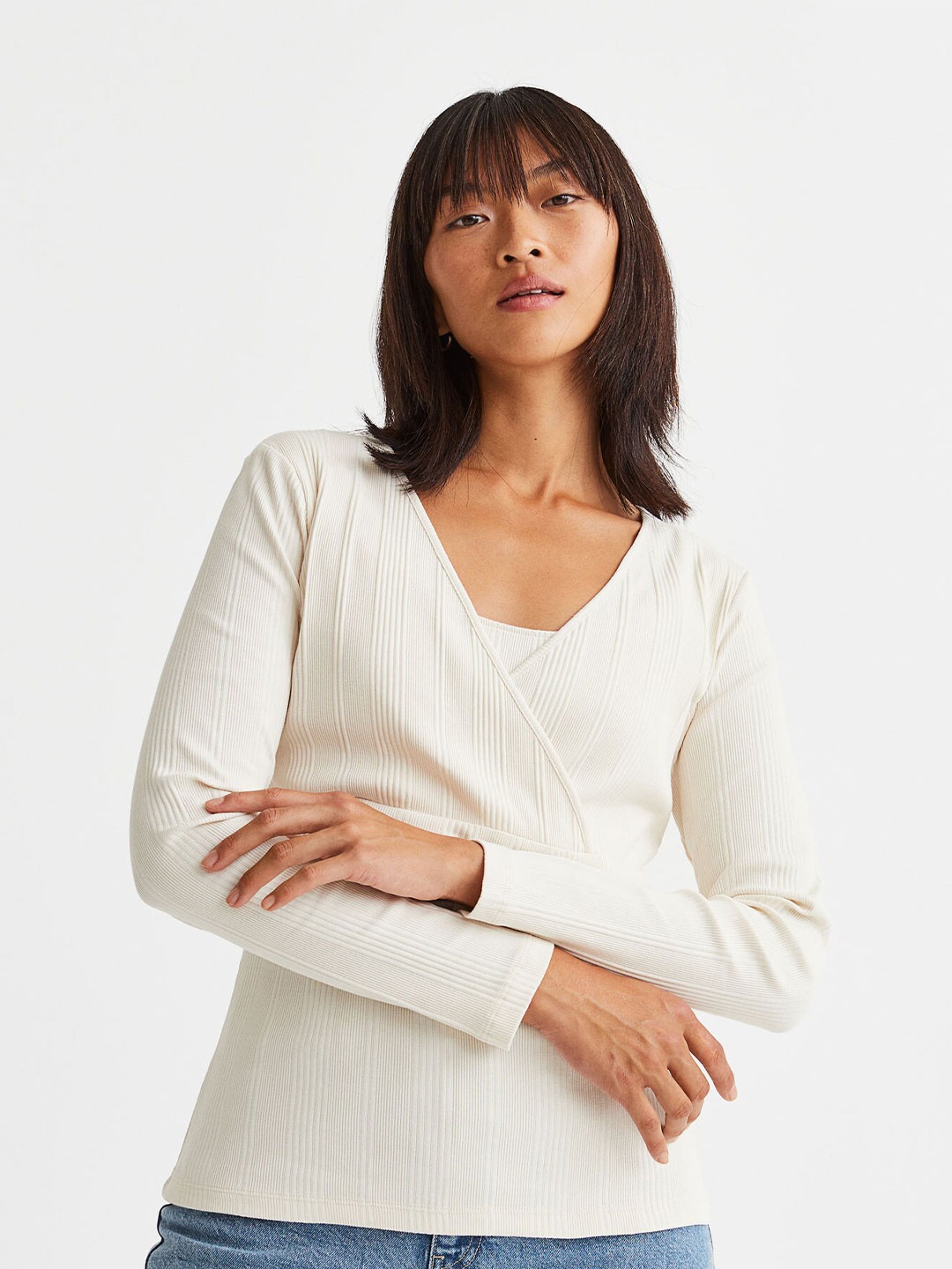 

H&M MAMA Ribbed Nursing Top, Beige