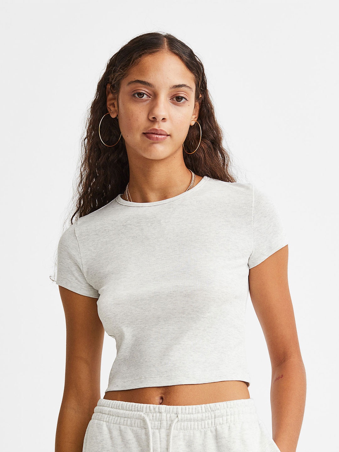 

H&M Ribbed Cropped Top, Grey