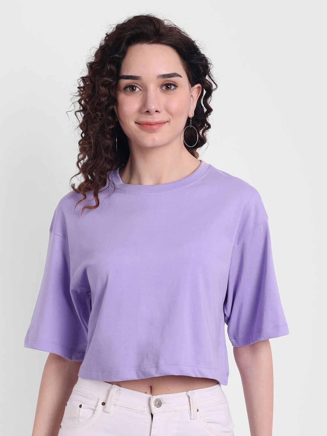 

COLOR CAPITAL Women V-Neck Drop-Shoulder Sleeves Boxy T-shirt, Lavender