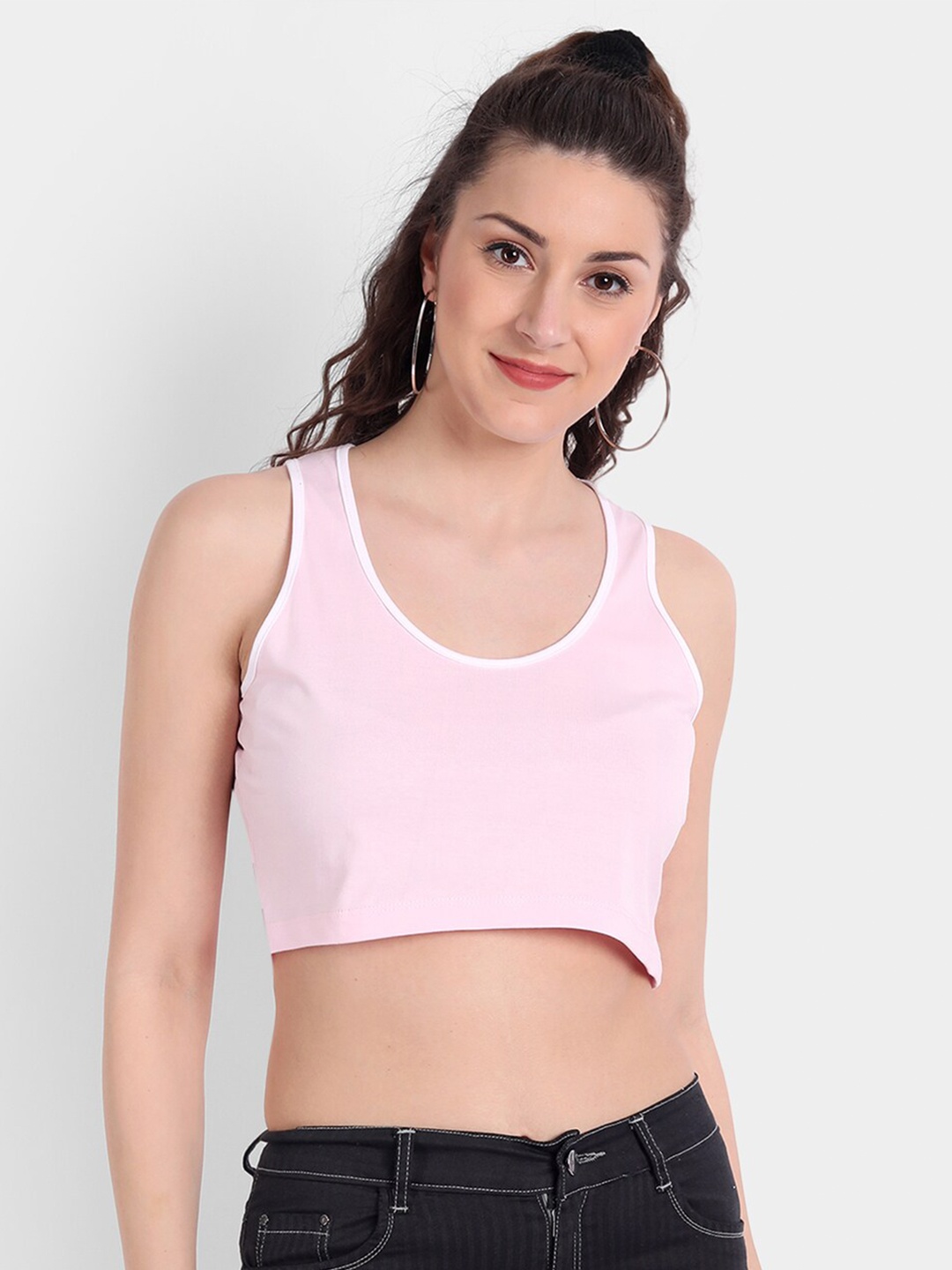 

COLOR CAPITAL Pure Cotton Crop Tank Top, Pink