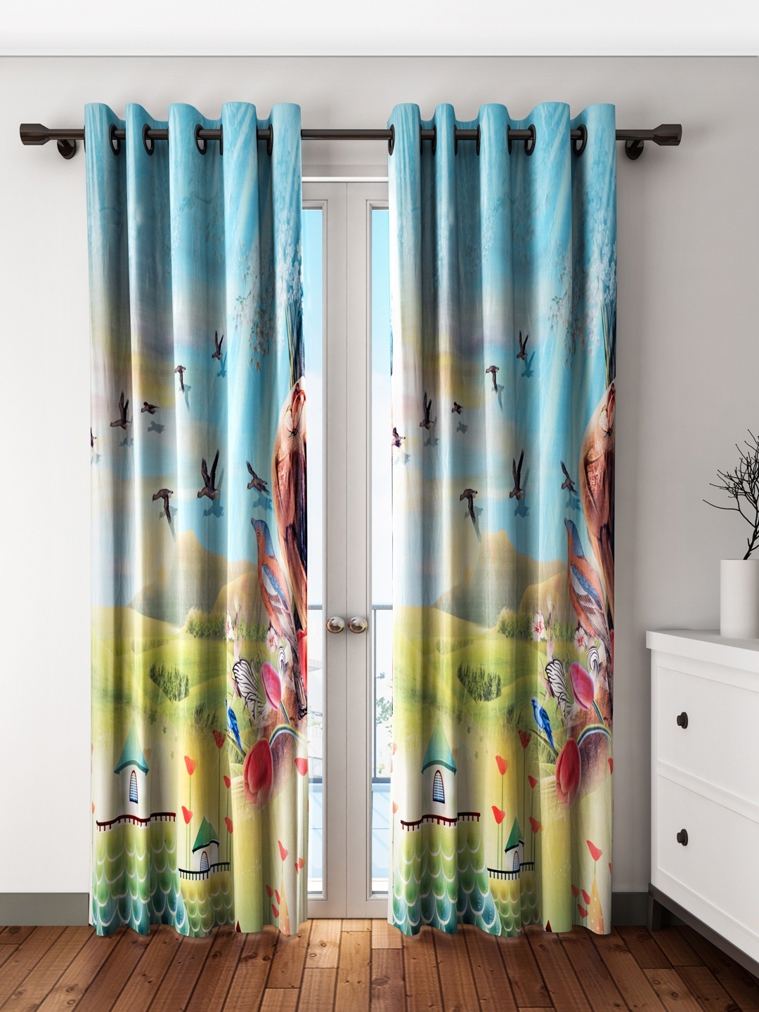 

Cortina Set of 2 Blue & Multicoloured Digital Print Door Curtains