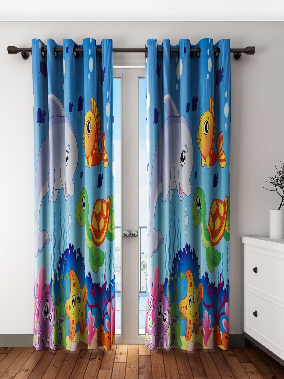 

Cortina Set of 2 Navy Blue & Multicoloured Digital Print Door Curtains