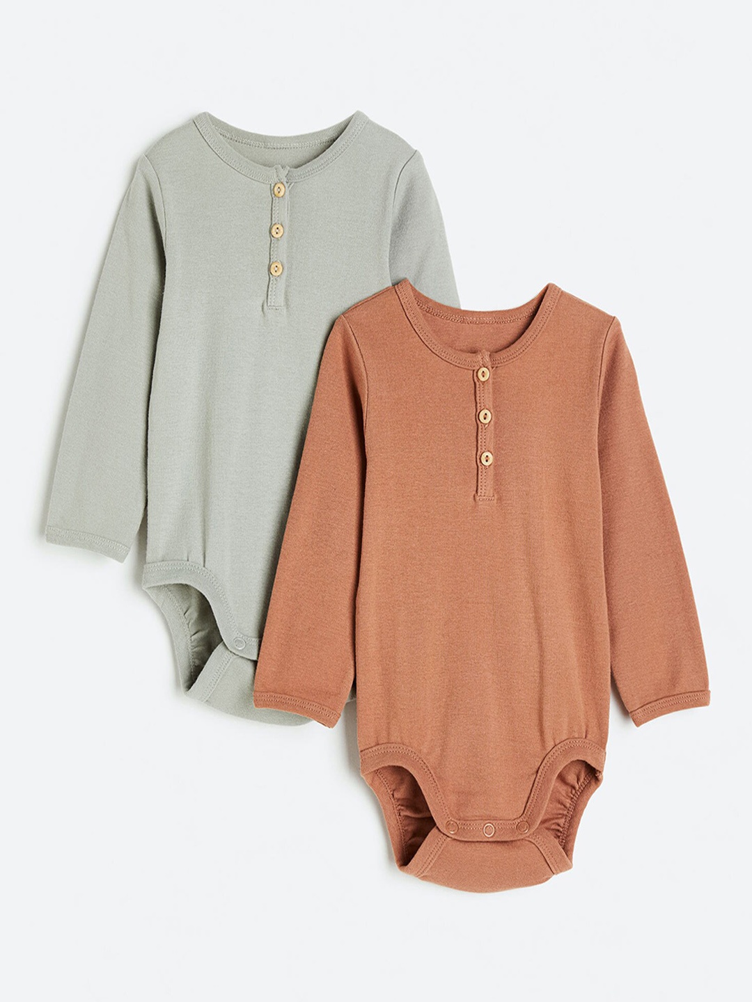 

H&M Infants Girls 2-Pack Cotton Henley Bodysuits, Brown