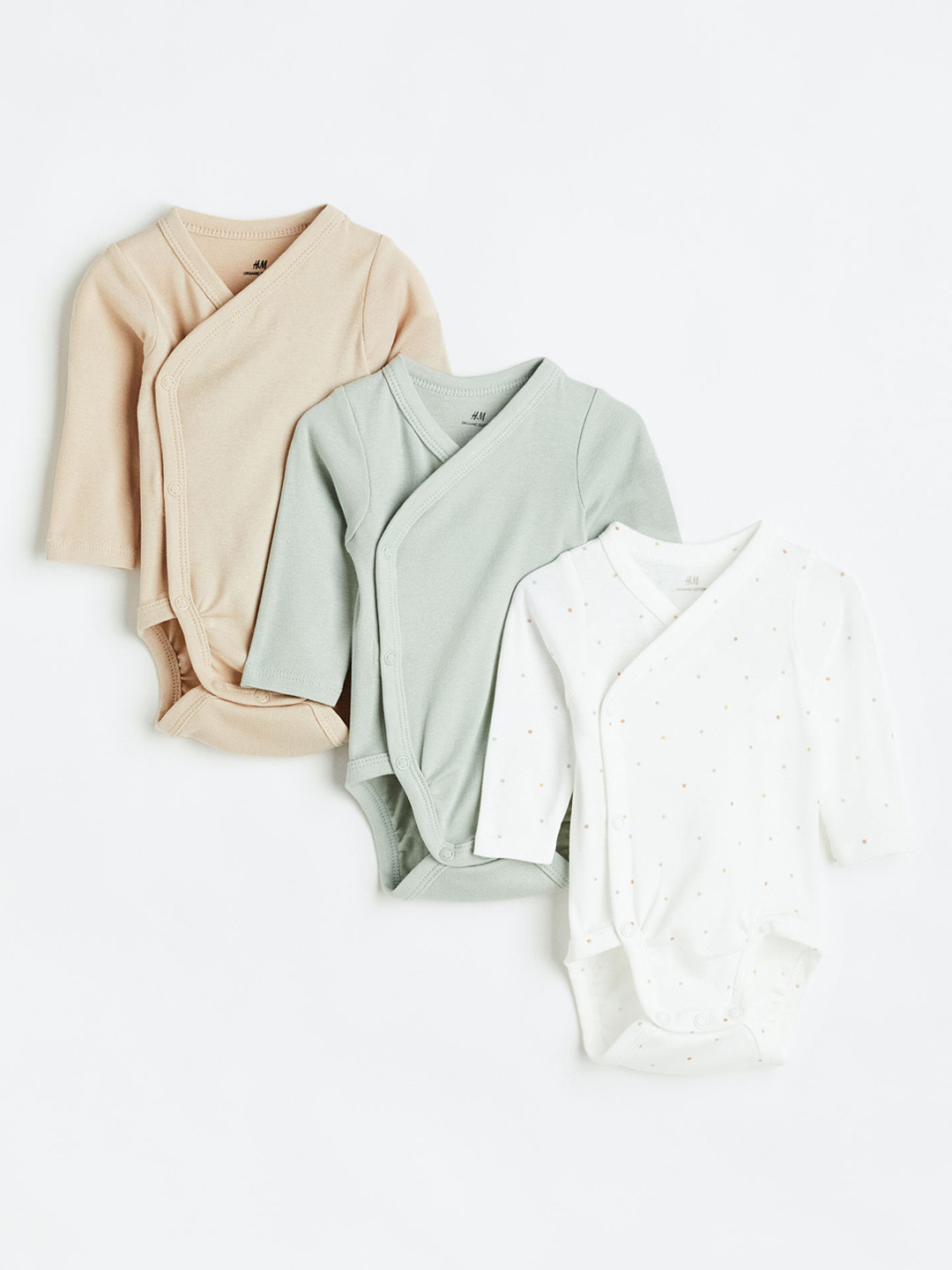 

H&M Girls 3-pack long-sleeved bodysuits, Beige