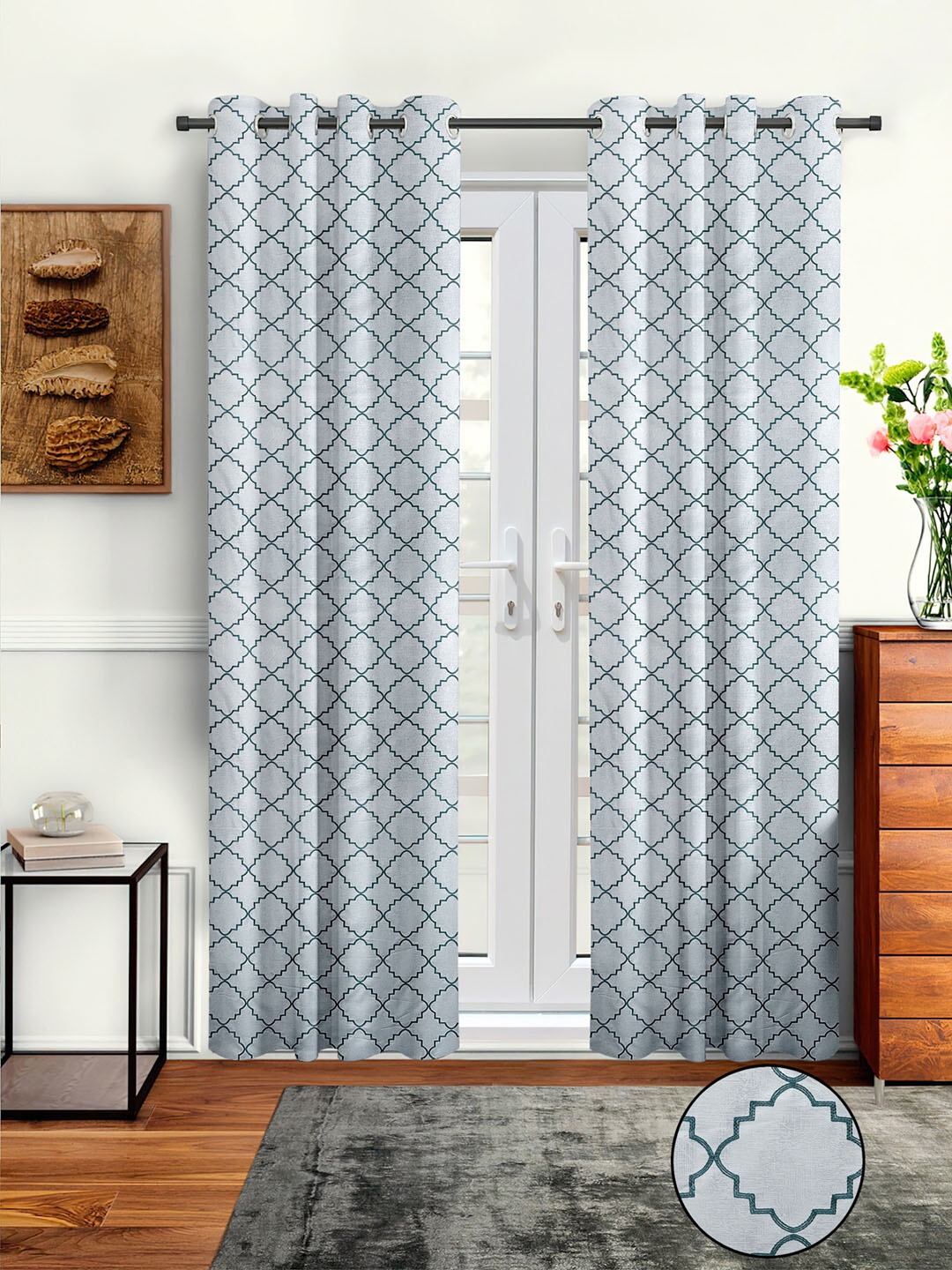 

Cortina Grey Pack Of 2 Embroidered Long Door Curtains