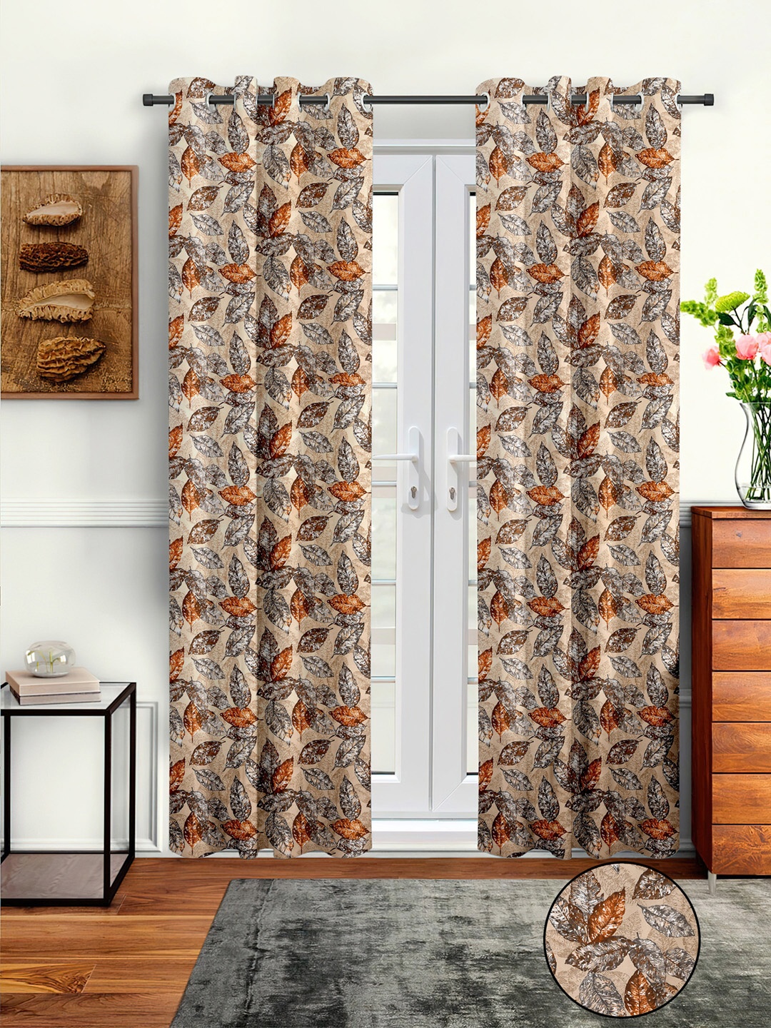 Cortina Beige & Pink Pack Of 2 Abstract Door Curtains