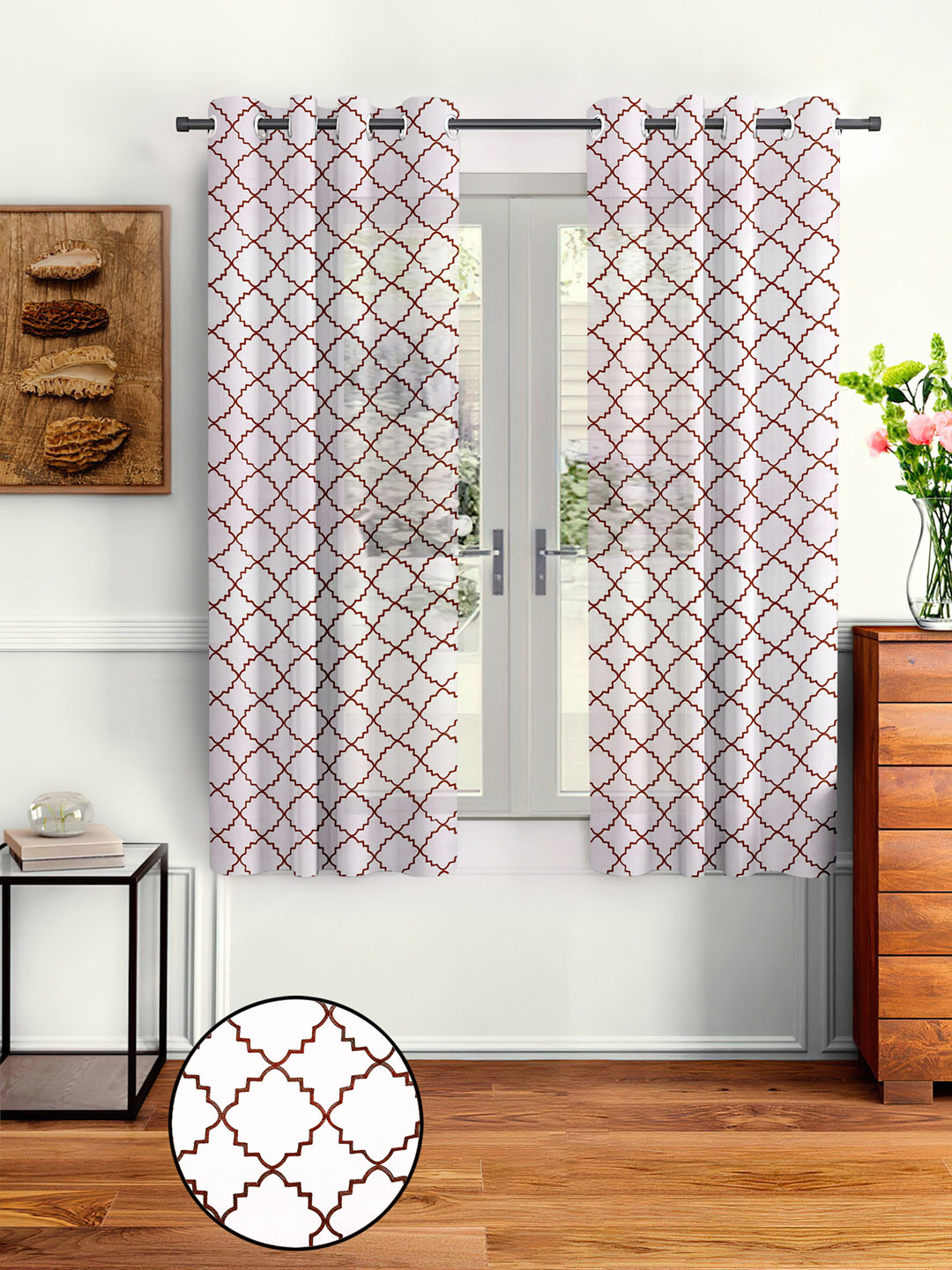 

Cortina White & Brown Set of 2 Embroidered Sheer Window