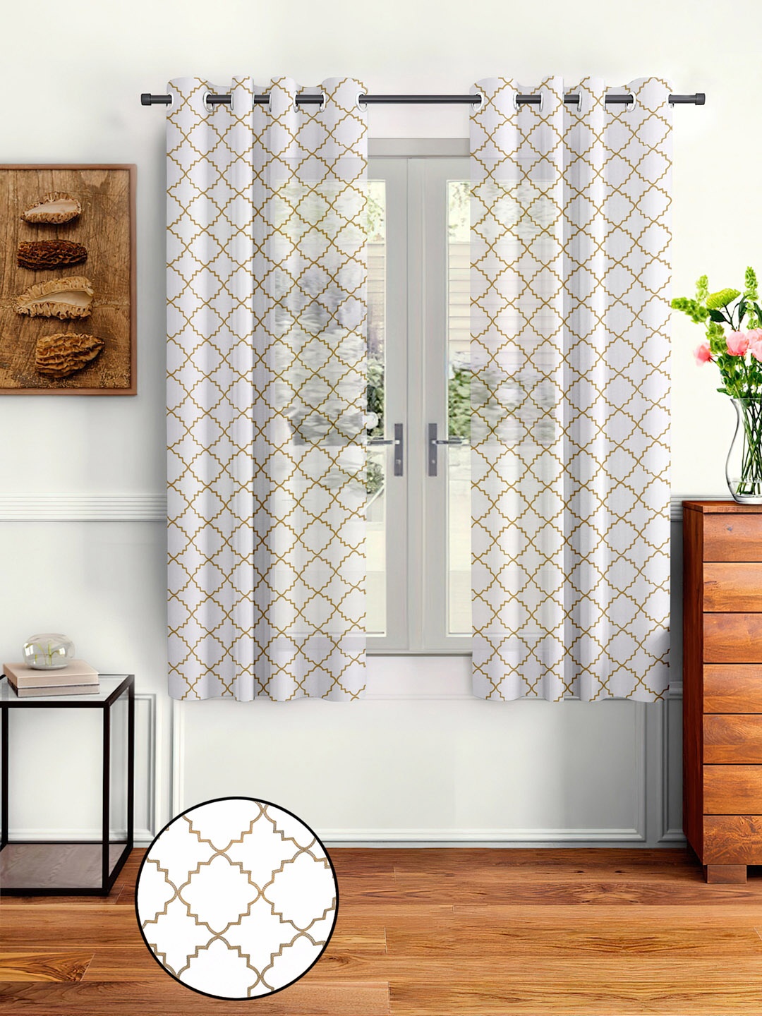 

Cortina White & Brown Set of 2 Embroidered Sheer Window Curtain