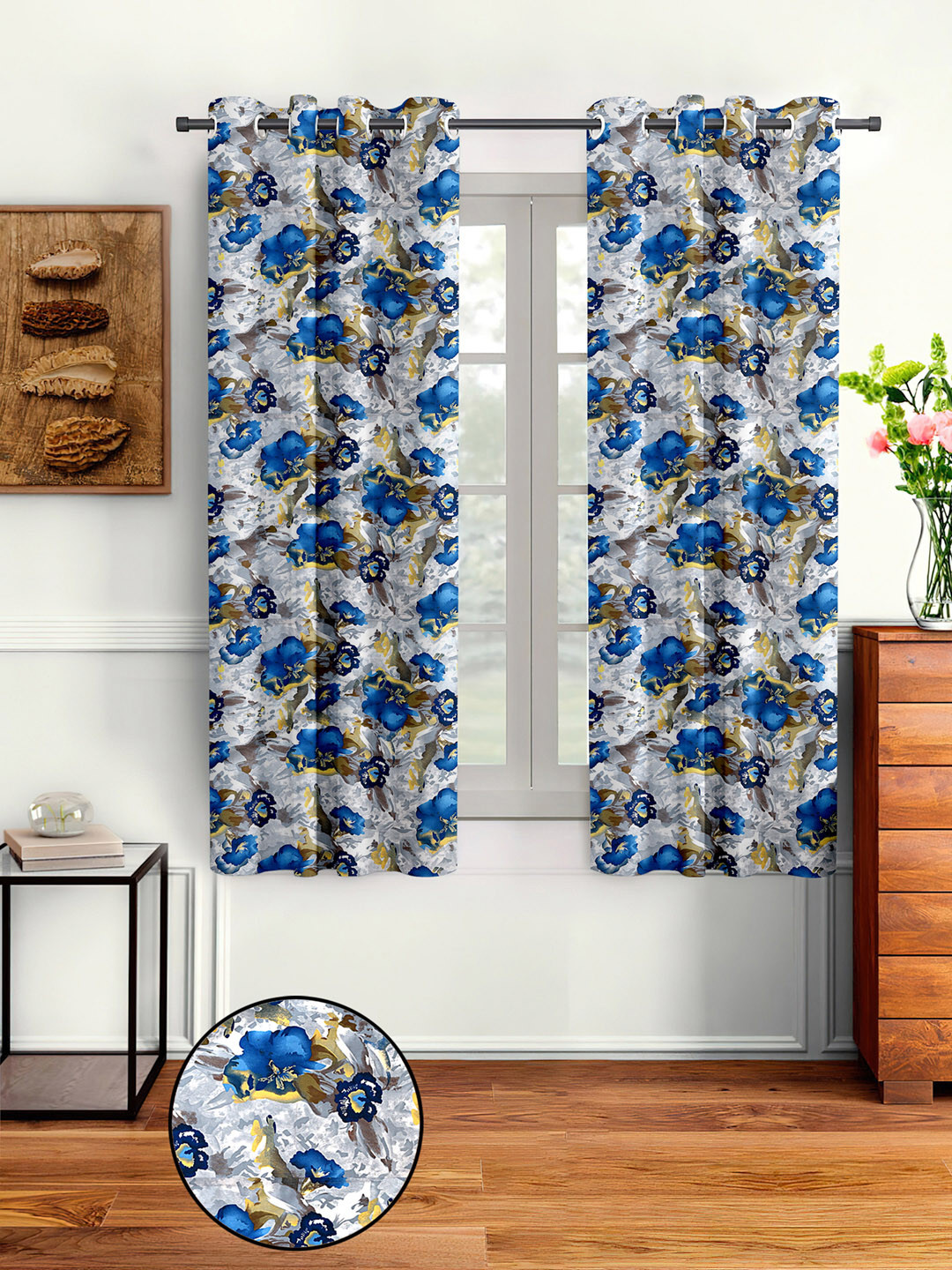 

Cortina Grey & Blue Set of 2 Floral Window Curtain